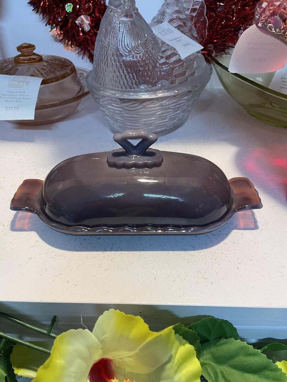 Mosser Purple Lavender Glass Butter Dish Cottage Farmhouse Decor
